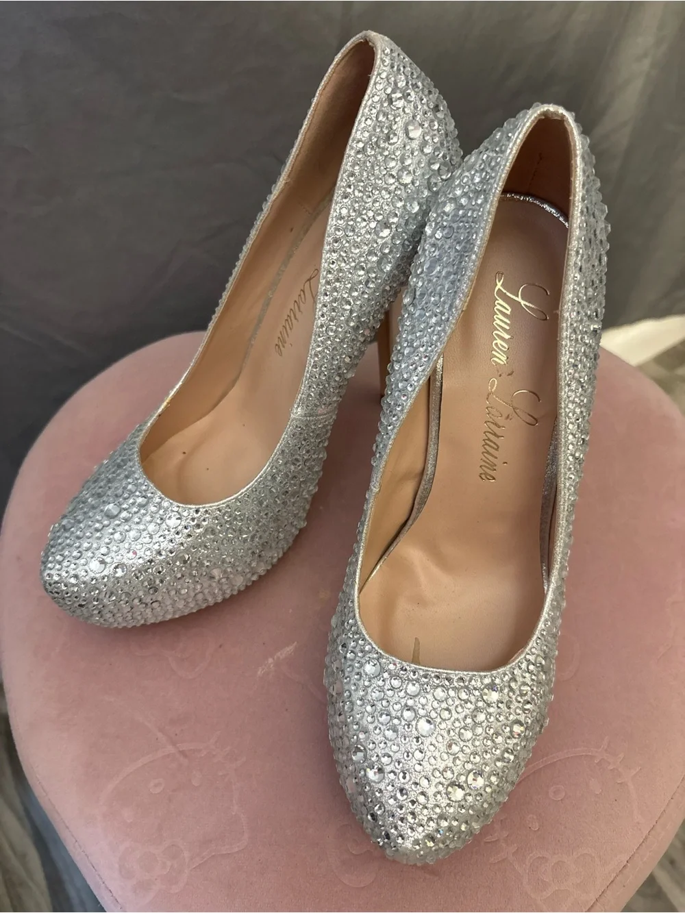 Lauren Lorraine Silver Rhinestone Platform Pumps Size 9